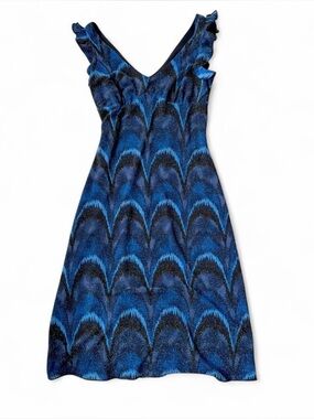 Vintage La Belle Navy Metallic Dress Ruffled Off The Shoulder Y2K Whimsigoth